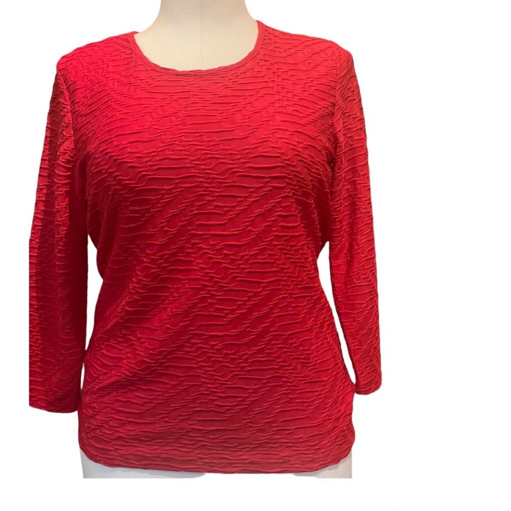 Alia Red Blouse Women's XL Top – Unique Texture, Crew Neck, 3/4 Sleeve
